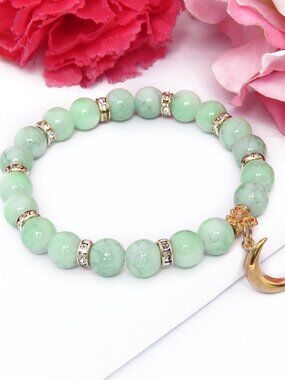 Beaded Fashion Green Bracelet Jewelry Crystal Gemstone Bangle for Girls